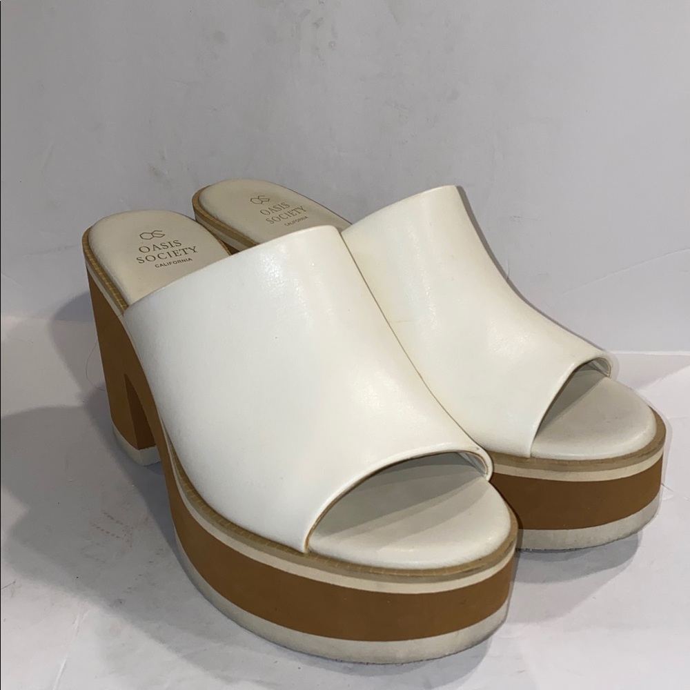 Oasis Society White Faux Leather Maren Layered Platform Heel Slides
